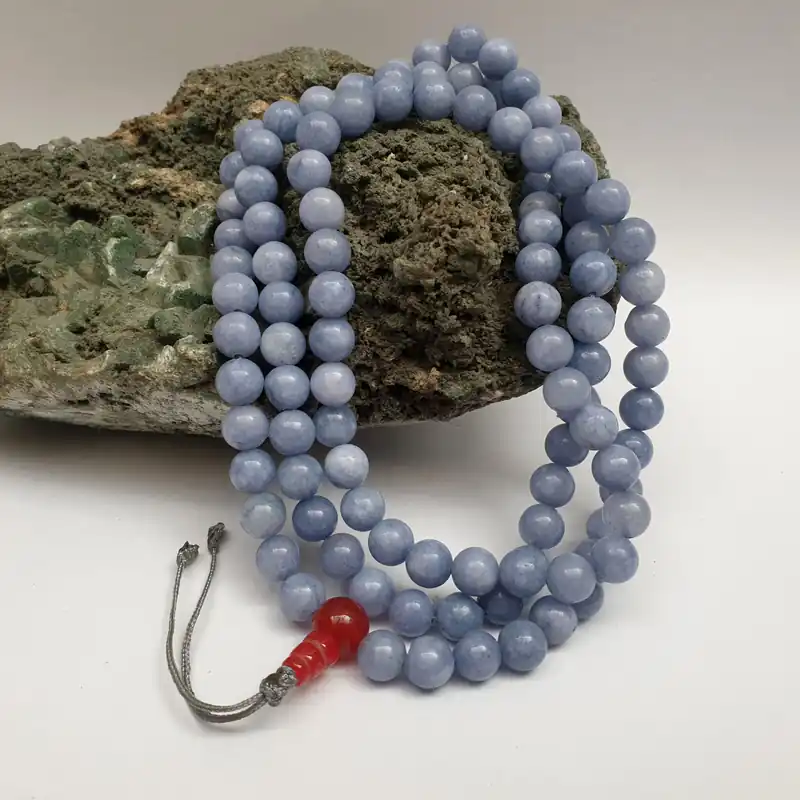 Mala de prière en pierre d’aigue-marine de 108 perles