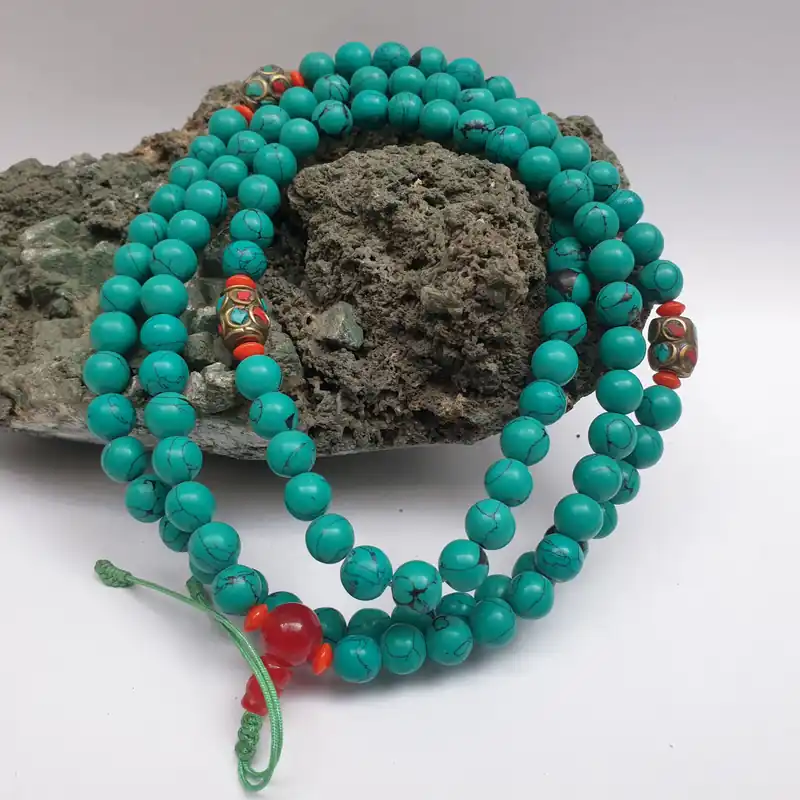 108 perles de prière en pierre de turquoise Mala