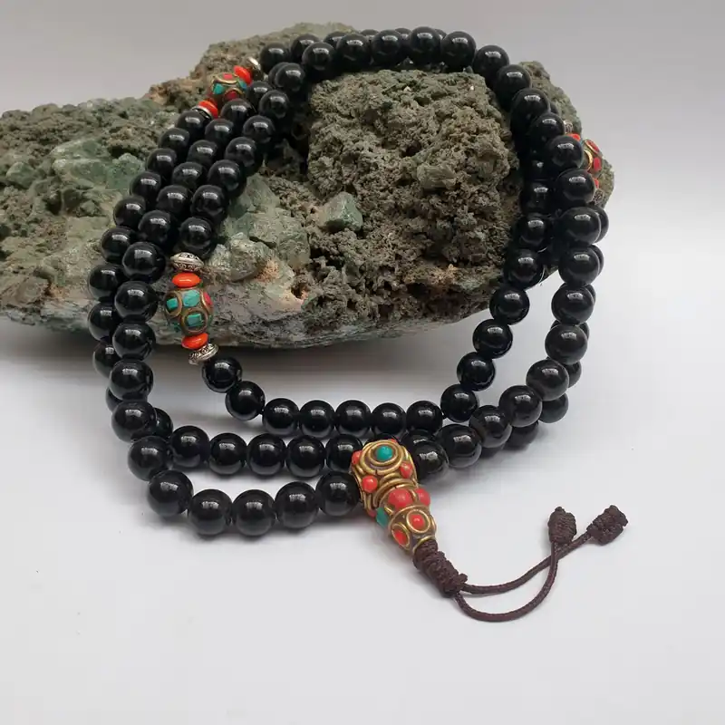 108 perles de prière en pierre d’onyx Mala