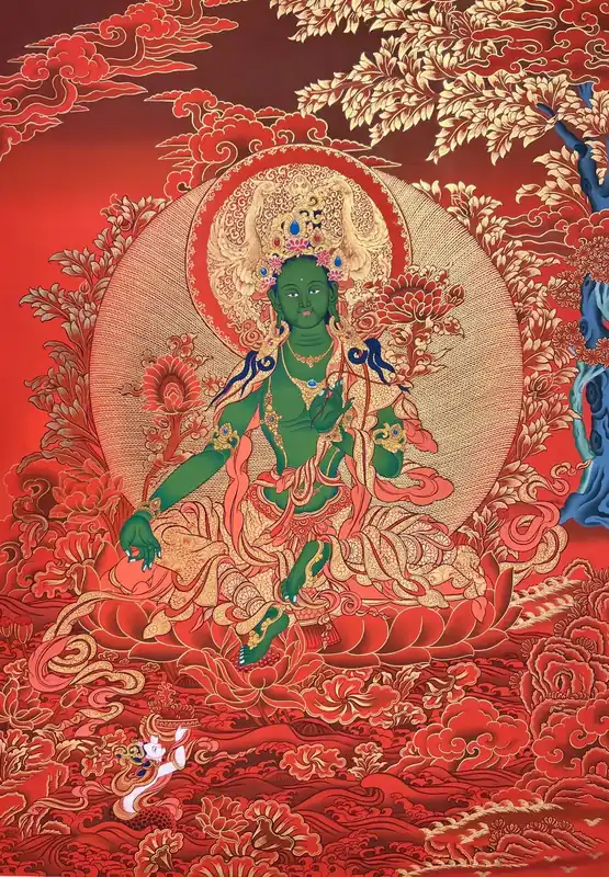 Peinture artisanale de la déesse Tara verte