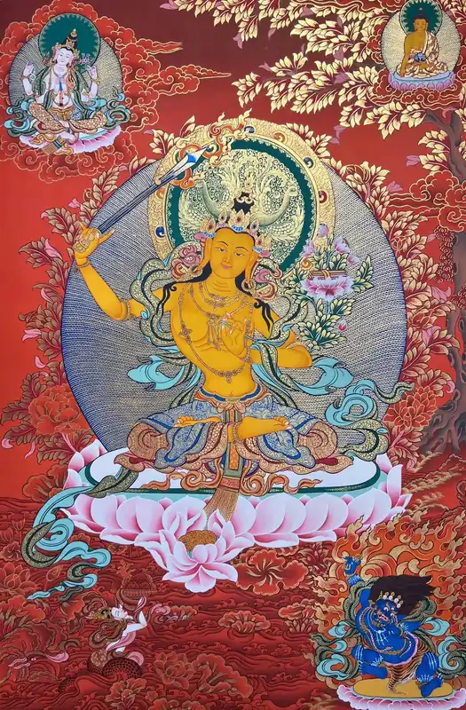 Manjushri avec Shakyamuni Bouddha Thangka Art