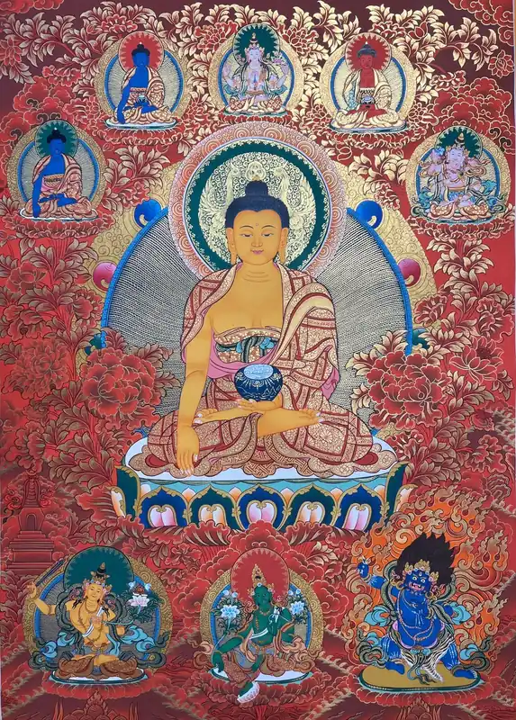 Peinture de Shakyamuni Bouddha avec Vajrapani