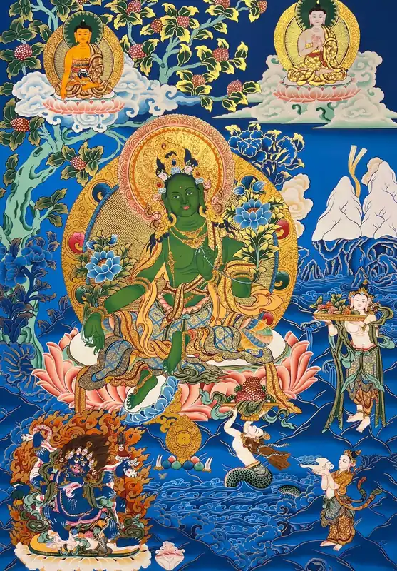 Art traditionnel du thangka de Tara verte
