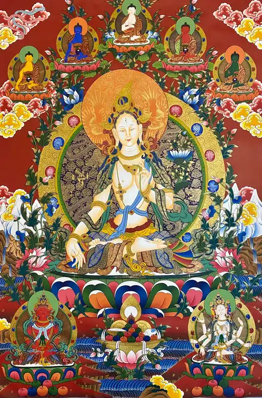 Tara Blanche avec Peinture des Pancha Bouddhas