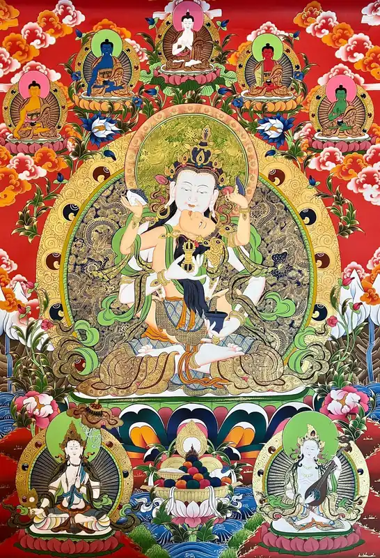 Vajrasattva avec Deux Divinités Thangka Art