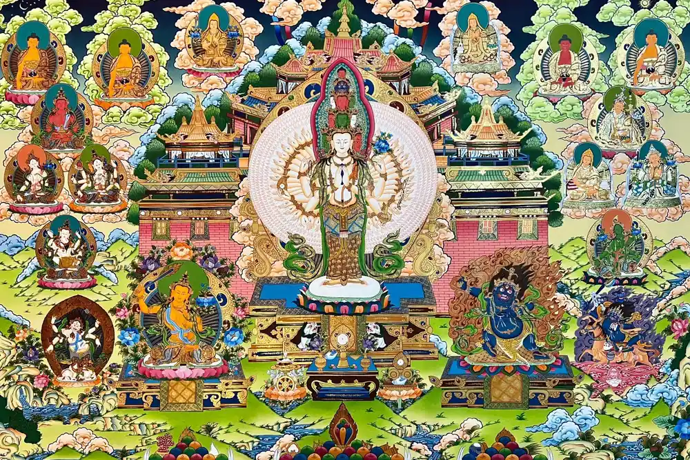 Peinture de l’Avalokiteshvara Sahasrabhuja tibétain