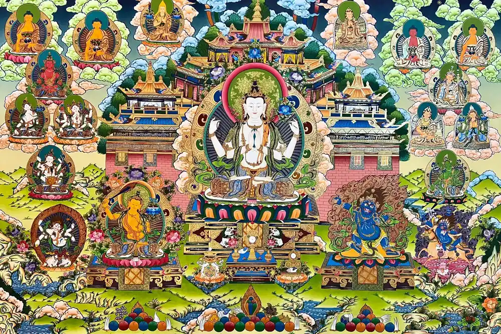 Peinture d’art de Chenrezig faite à la main