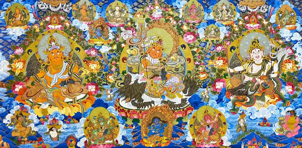 Peinture d’art bouddhiste de Jambhala jaune