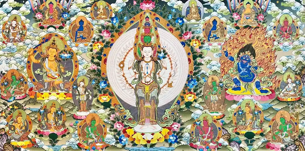 Art traditionnel thangka de Sahasrabhuja Avalokiteshvara
