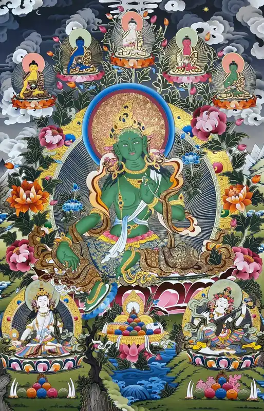 Green Tara with Namgyal Thangka Art