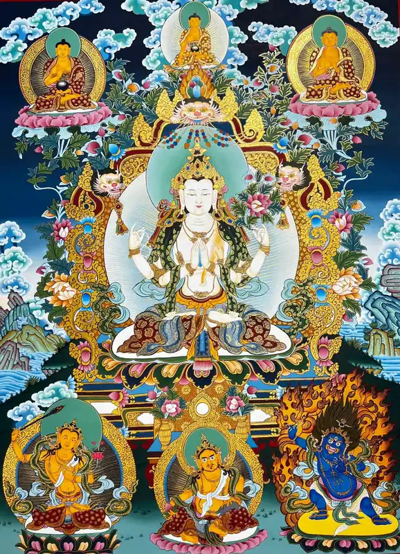 Art thangka tibétain de Chenrezig