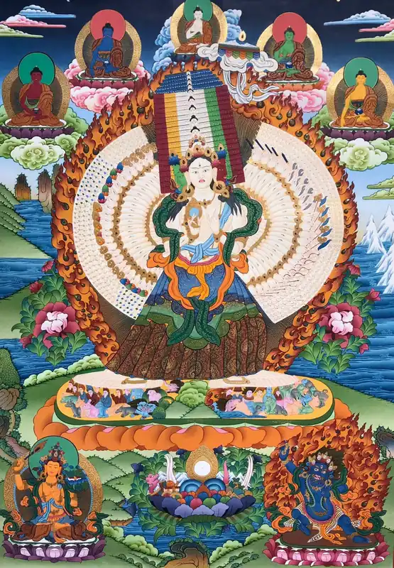 Sitatapatra avec Pancha Buddha Thangka