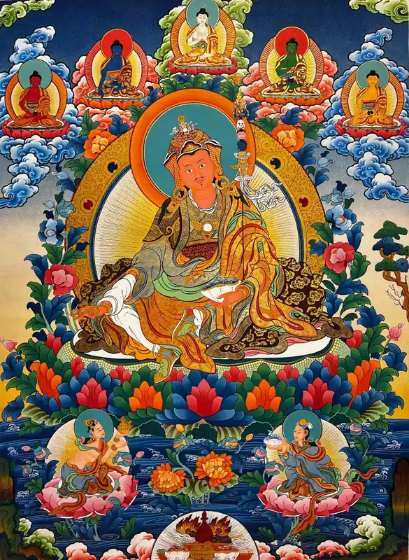 Padmasambhava avec Thangka des Cinq Bouddhas