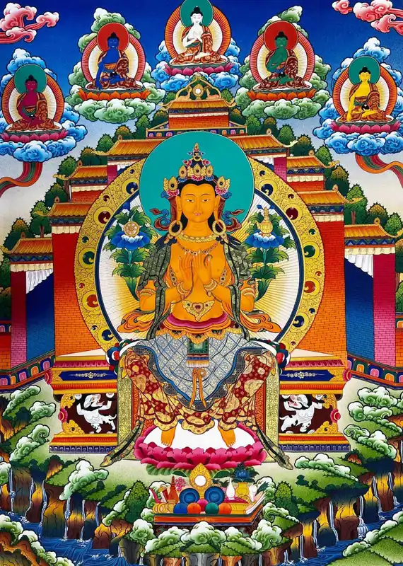 Maitreya Buddha with Pancha Buddha Thangka