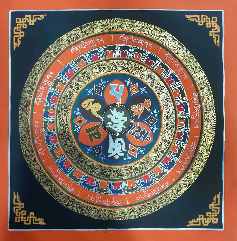 Thangka fait main Om Mani Padme Hum