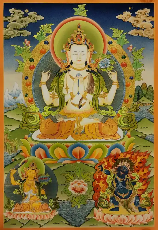 Chenrezig avec Vajrapani Peinture Bouddhiste
