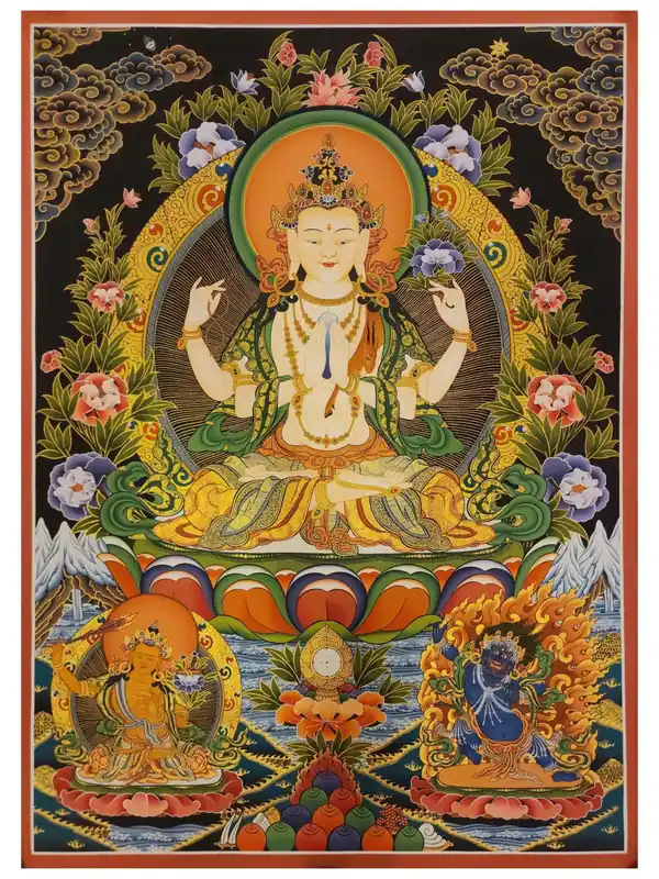 Chenrezig avec Vajrapani Peinture Tibétaine
