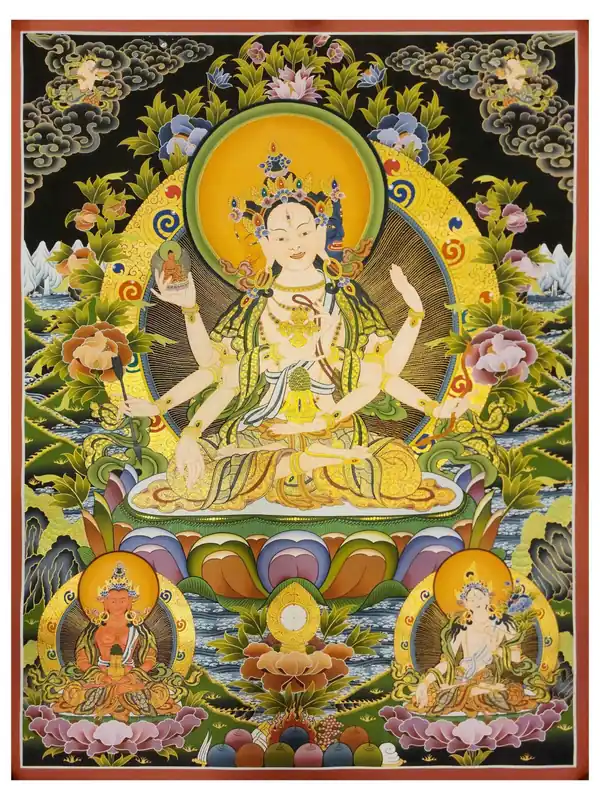 Blanche Tara avec Namgyalma Thangka Tibétain