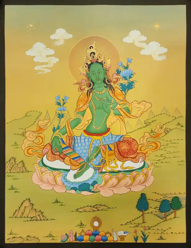 Peinture de Karma Gadri de la déesse Tara Verte