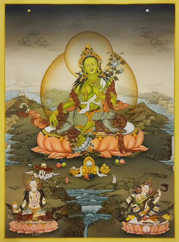 Peinture de Tara Verte avec Deux Déesses