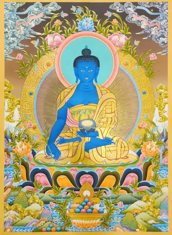 Peinture du Bouddha de médecine du Népal
