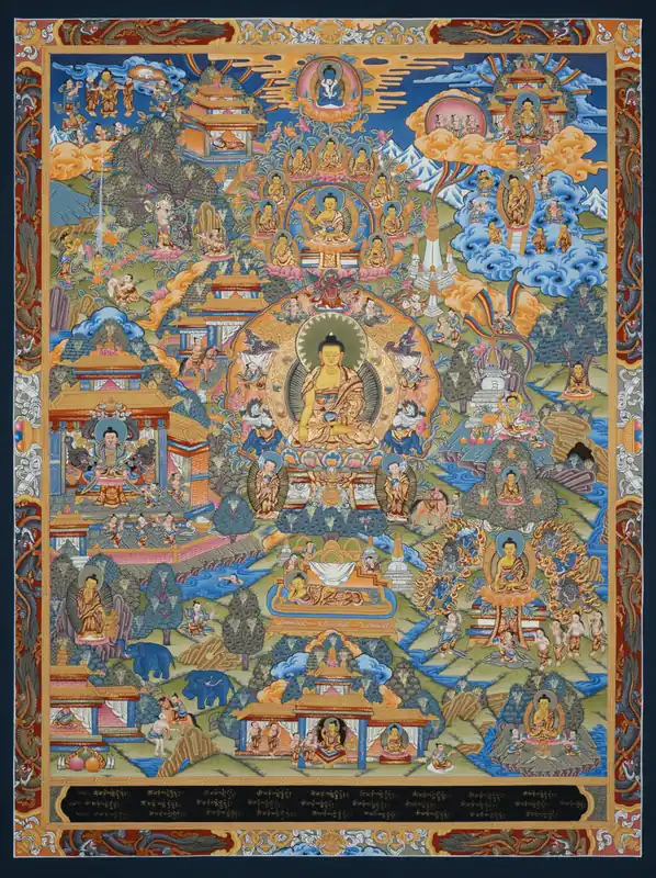Impression de la vie du Bouddha – Thangka tibétain