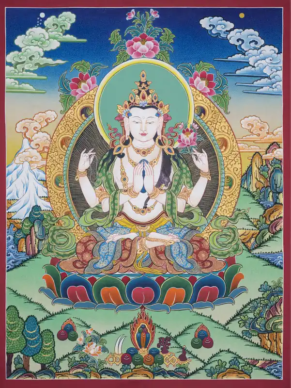 Impression du Thangka rituel de Chenrezig