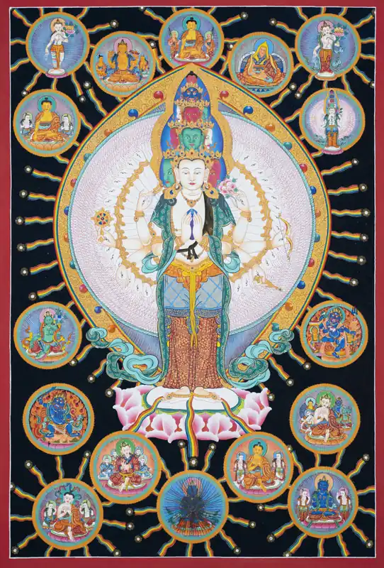 Impression de Thangka traditionnel d’Avalokiteshvara