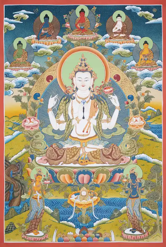 Impression d’un Thangka traditionnel de Chenrezig