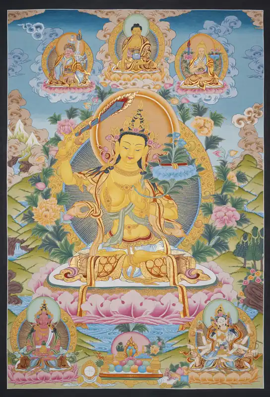 Impression de Thangka fait main de Manjushri
