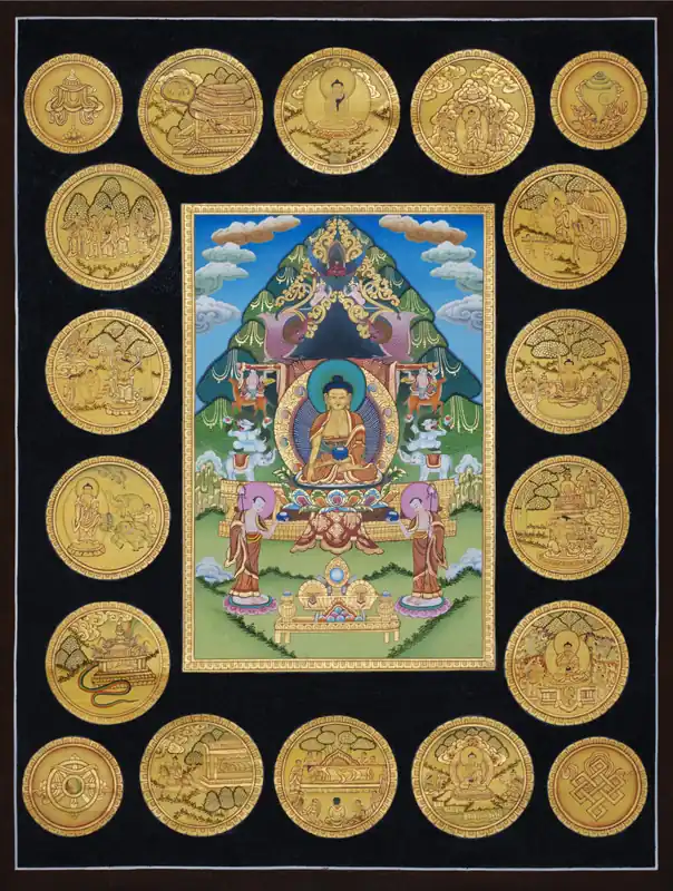 Impression de la vie du Bouddha en Thangka tibétain