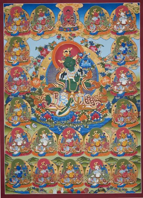 Impression du Thangka rituel des 21 Taras