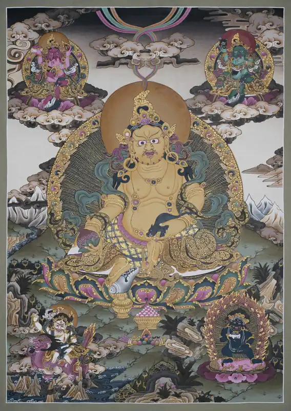 Impression du Thangka bouddhiste de Jambhala Jaune