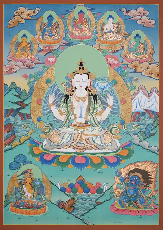 Impression d’un Thangka bouddhiste de Chenrezig
