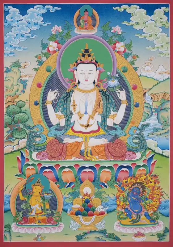 Impression d’un Thangka traditionnel de Chenrezig