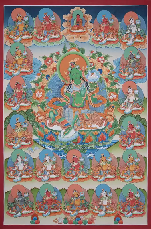 Impression d’un Thangka des 21 Taras bouddhistes.