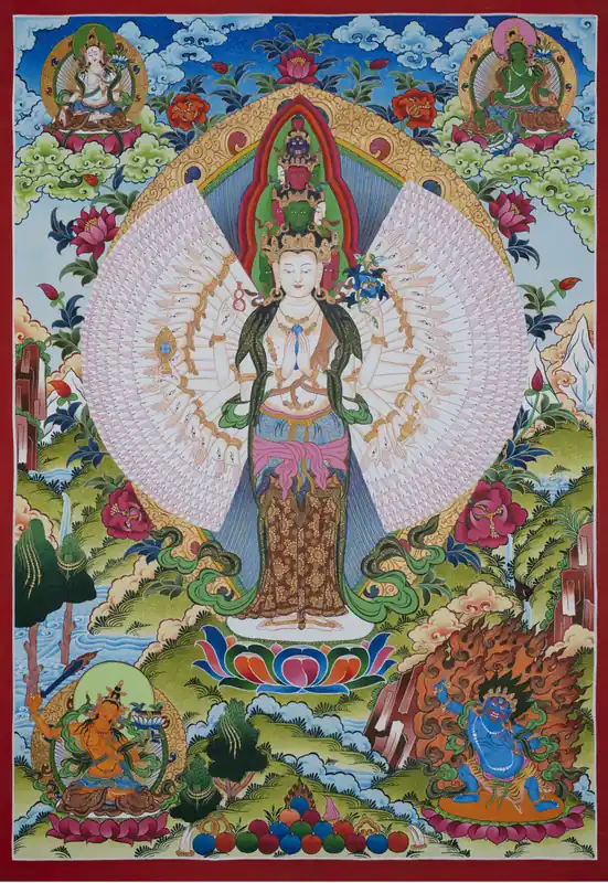 Impression de Thangka tibétain d’Avalokiteshvara