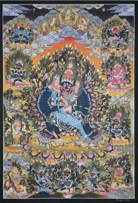 Impression de Thangka traditionnel de Yamantaka