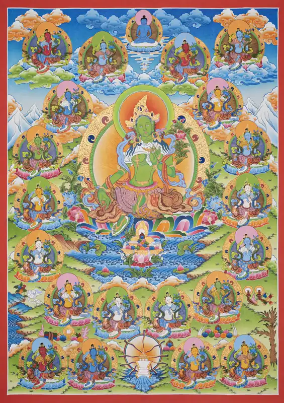 Impression d’un Thangka traditionnel des 21 Taras