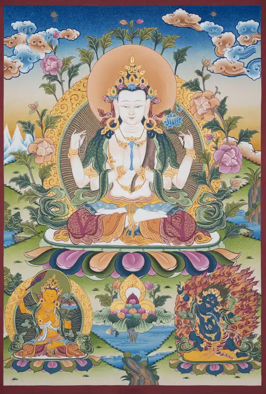 Peinture de Thangka du Bouddha Compassionné