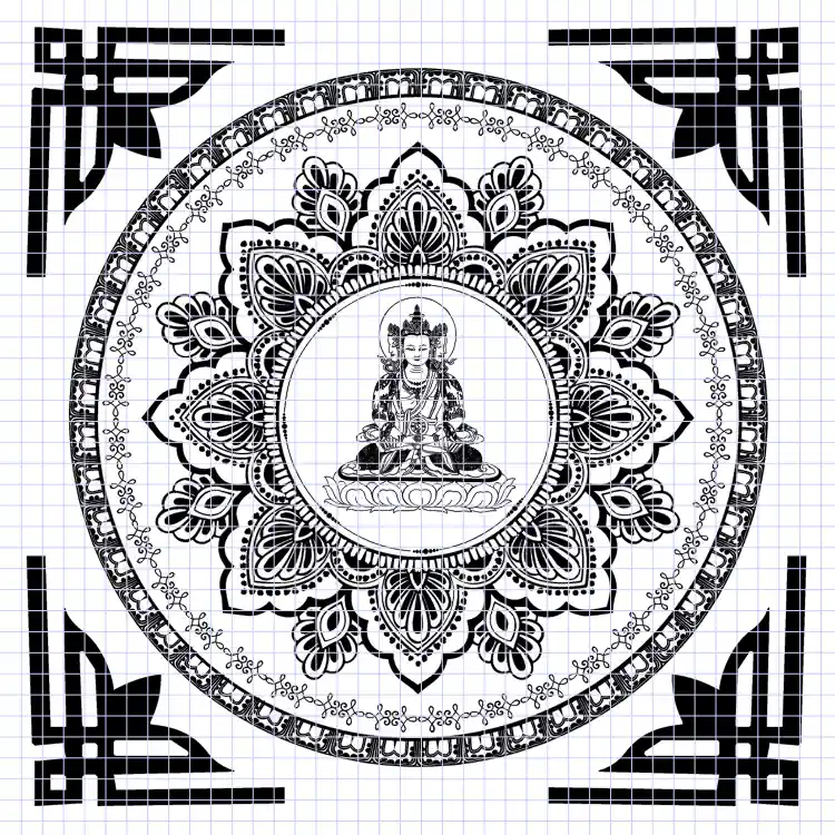 Le mandala de Vairocana avec un croquis de nœud