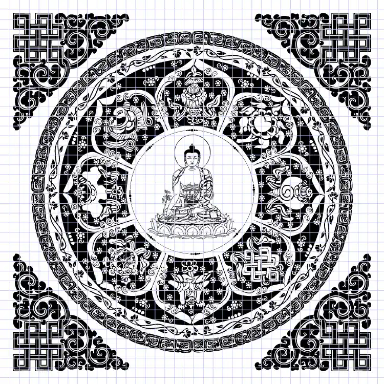 Esquisse du Mandala du Bouddha de Médecine