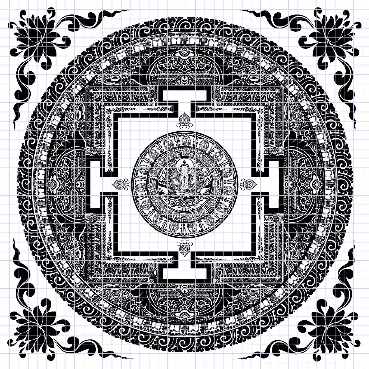 Mandala de Chenrezig avec croquis de fleur