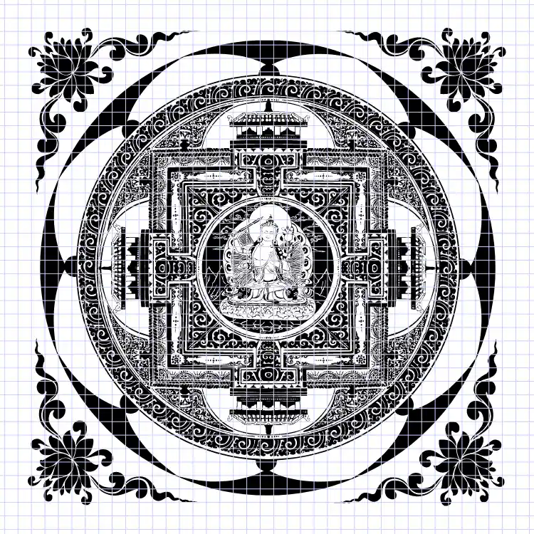 Le Mandala de Manjushri avec un croquis de fleur