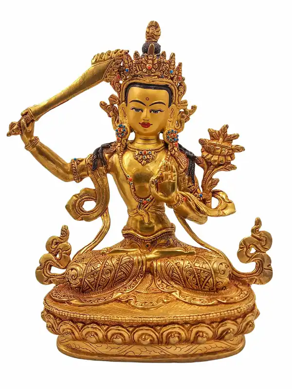 Statue traditionnelle en cuivre de Manjushri