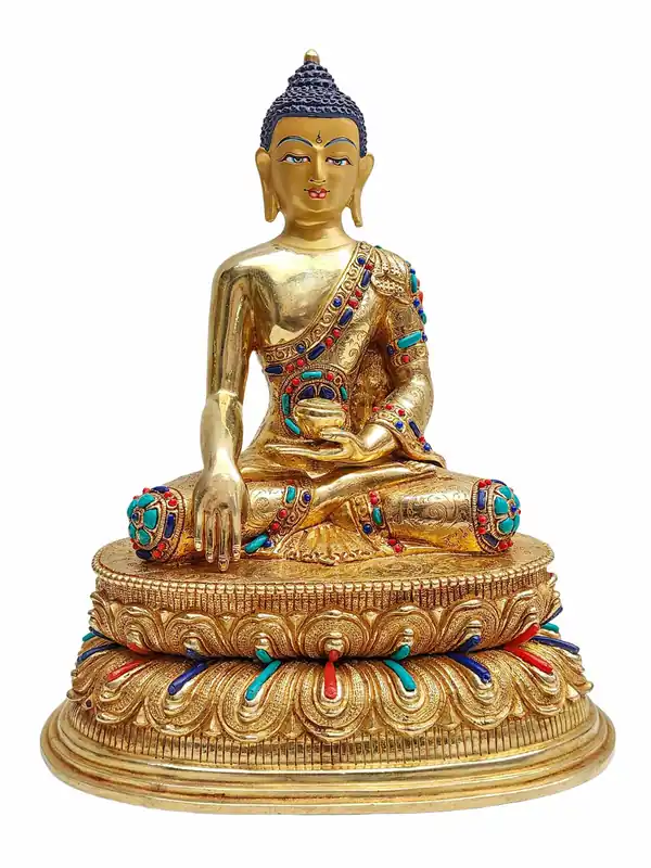 Statue en cuivre rituelle du Bouddha Shakyamuni