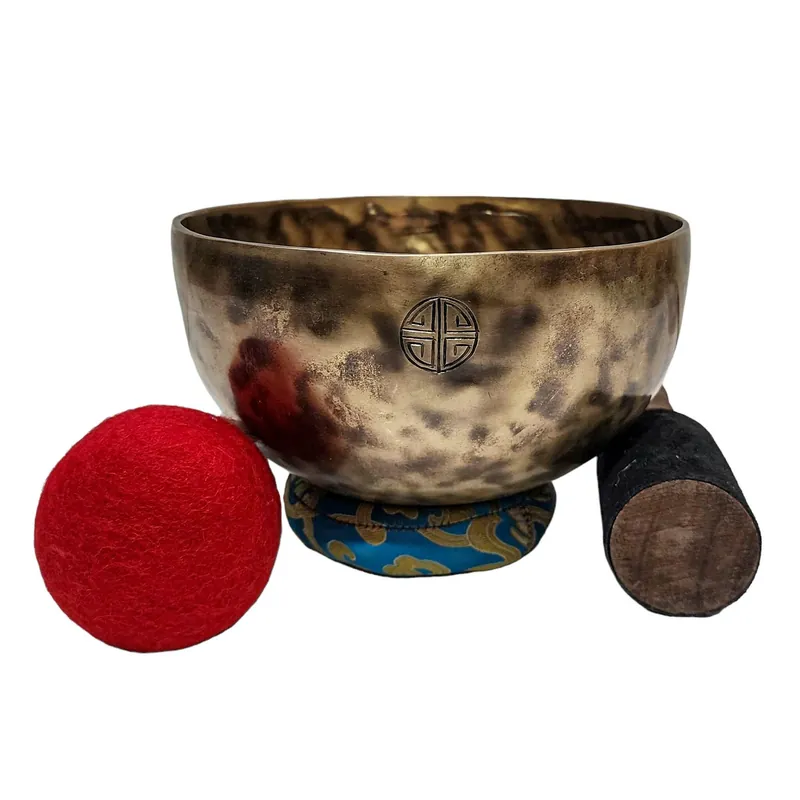 Bol chantant tibétain en métal battu à la main, plein lune