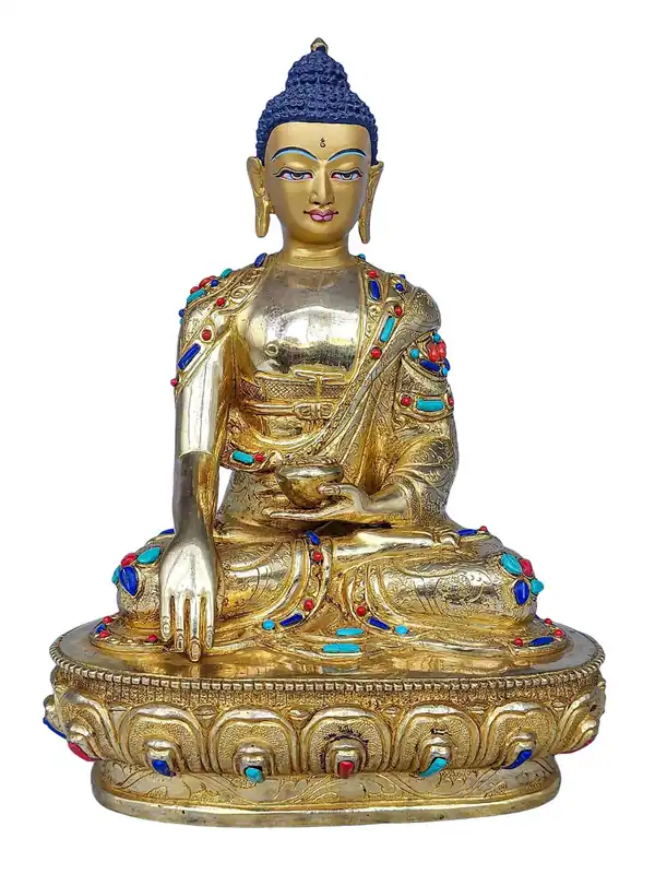 Statue traditionnelle du Bouddha Shakyamuni en cuivre