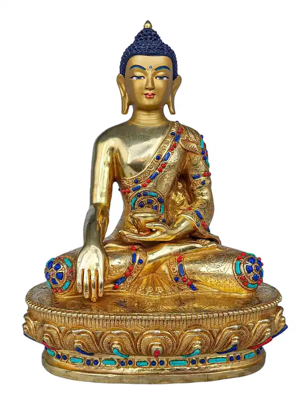 Statue tibétaine en cuivre de Bouddha Shakyamuni