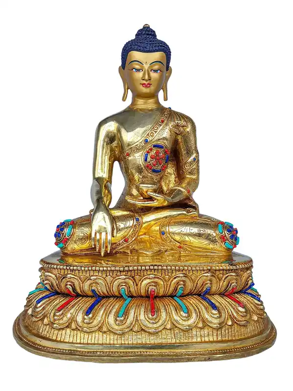 Statue artisanale en cuivre du Bouddha Shakyamuni